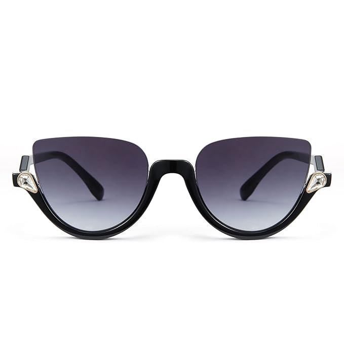 Cat Eye Half Frame Sunglasses with Diamond Accent for Ladies