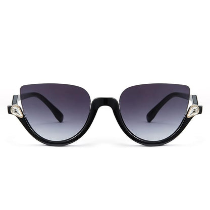 Cat Eye Half Frame Sunglasses with Diamond Accent for Ladies