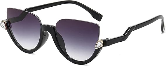 Cat Eye Half Frame Sunglasses with Diamond Accent for Ladies