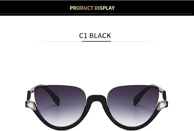 Cat Eye Half Frame Sunglasses with Diamond Accent for Ladies