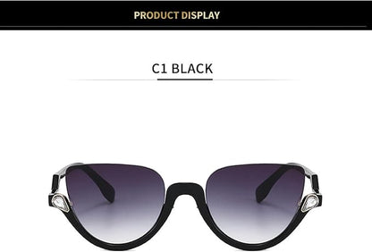 Cat Eye Half Frame Sunglasses with Diamond Accent for Ladies